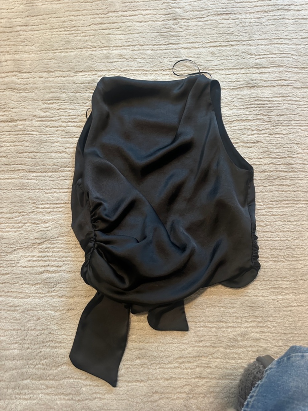 Zara Black Satin Ruched Tie-Back Camisole